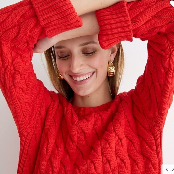 J.Crew Cotton Cable-Knit Side-Slit Crewneck Sweater - Picture 6 of 6